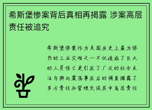 希斯堡惨案背后真相再揭露 涉案高层责任被追究